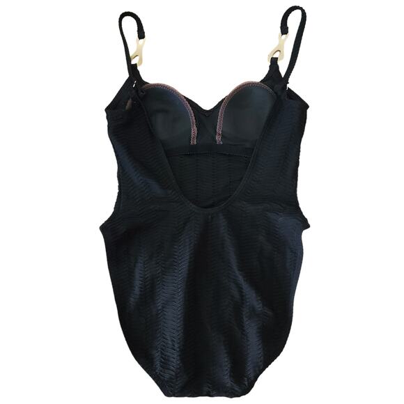 Vintage BAJA BLUE Swim black ribbed one piece scoop back bathing swimsuit Sz 4 - Picture 8 of 9